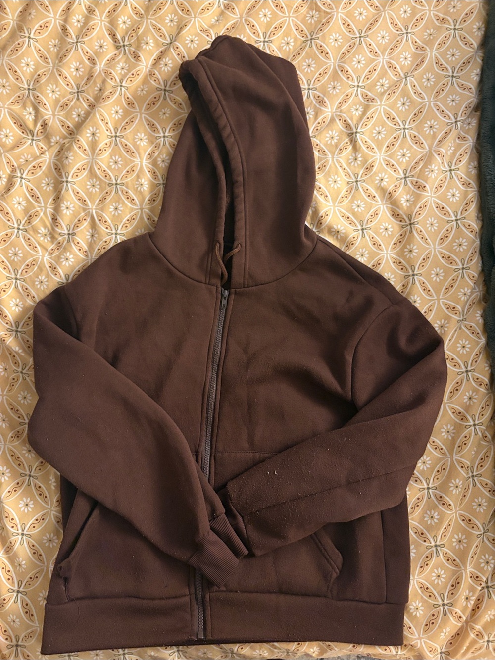 SHEIN Brown Full‑Zip Hooded Sweatshirt